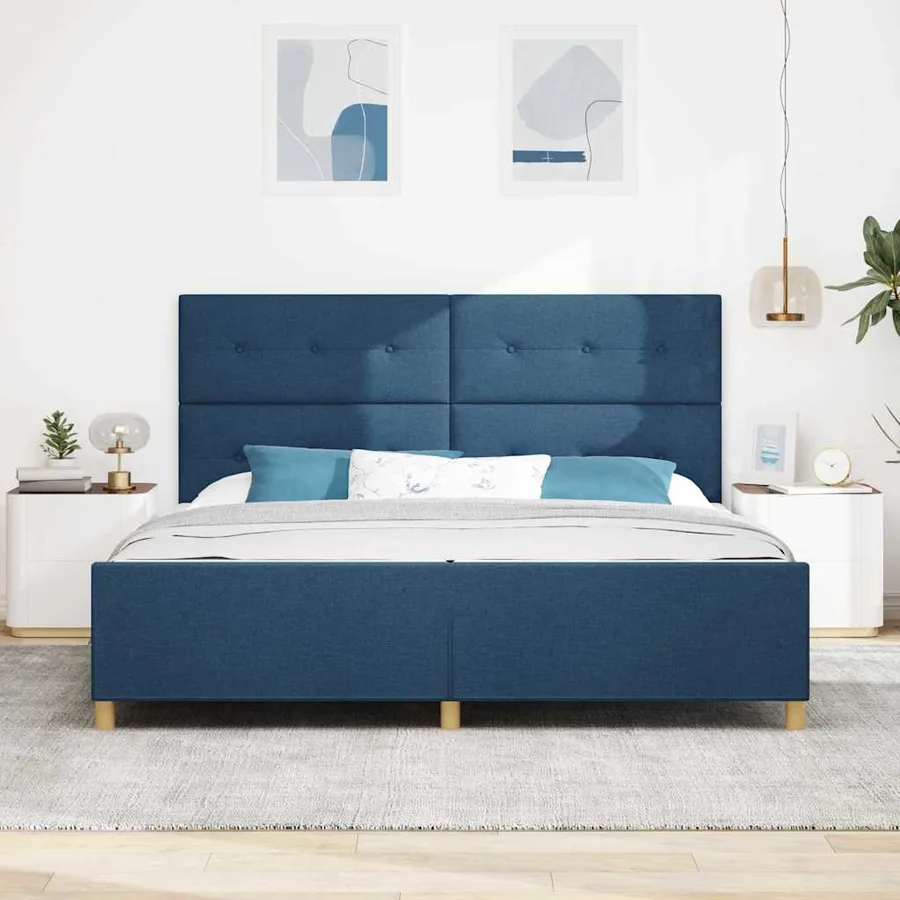Cadre de lit avec tête de lit Bleu 200 x 200 cm tissu - 3