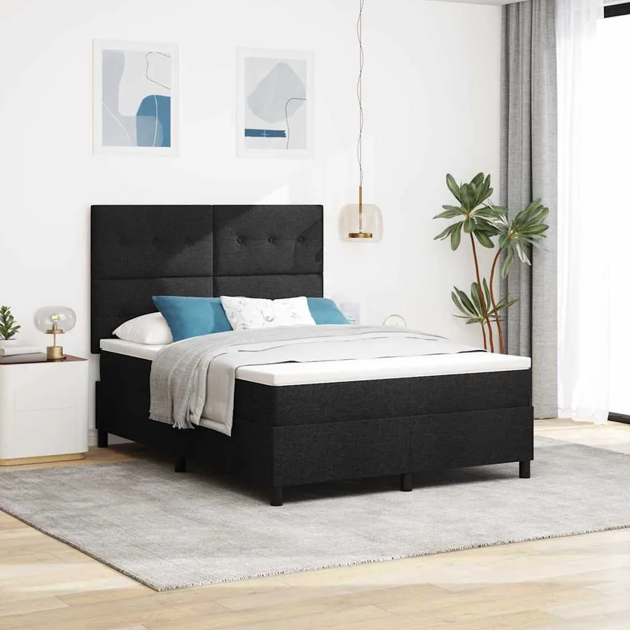 Lit à ressorts avec matelas Noir 140 x 200 cm tissu