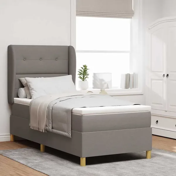 Lit à ressorts avec tête de lit Taupe 200 x 80 cm tissu
