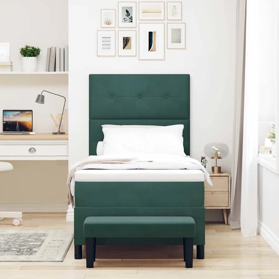 Lit à ressorts avec coussin Vert foncé 200 x 80 cm Velours - 3