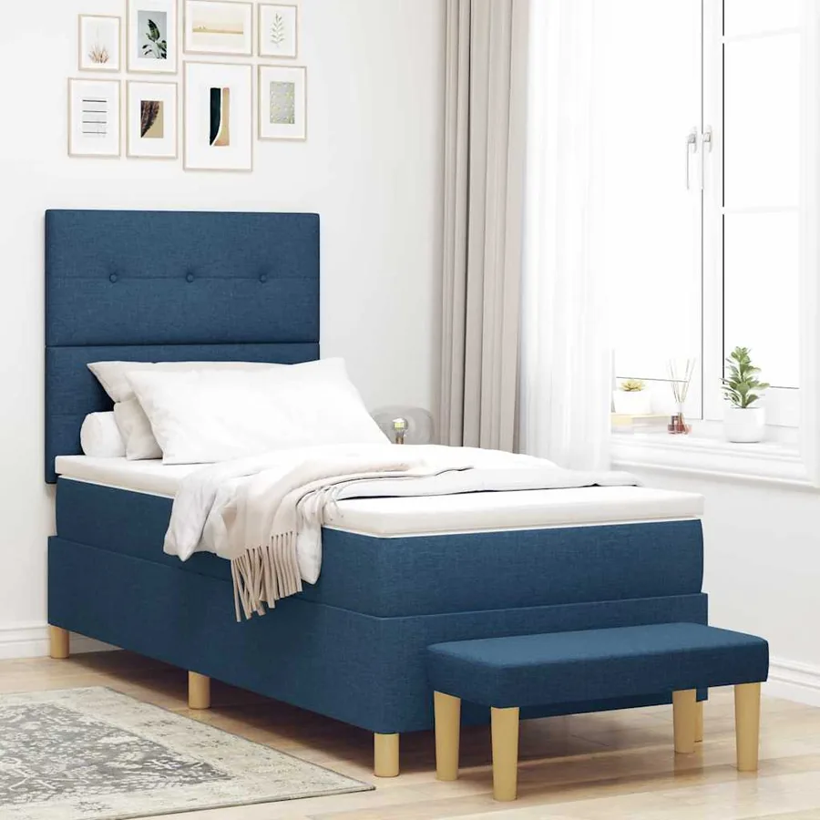 Lit à ressorts avec coussin Bleu 200 x 80 cm tissu