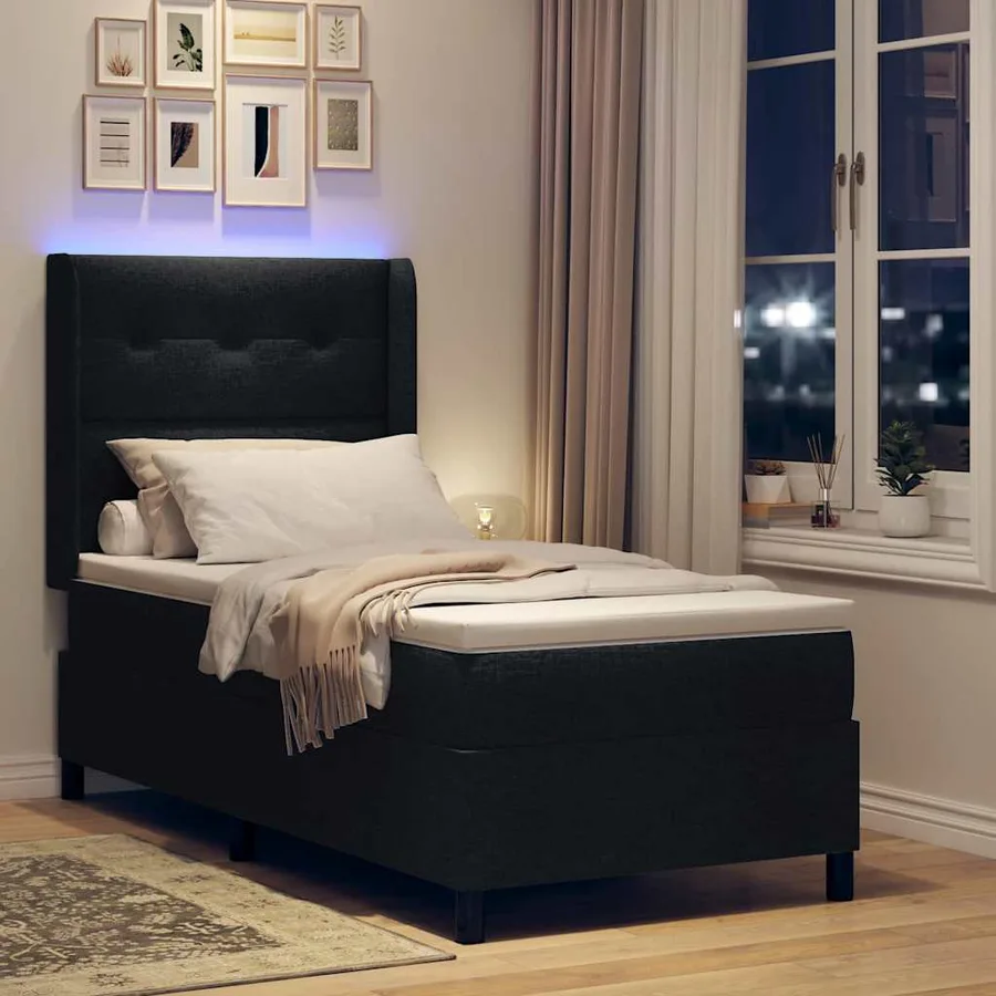 Lit à ressort LED avec tête de lit Noir 80 x 200 cm tissu - 5