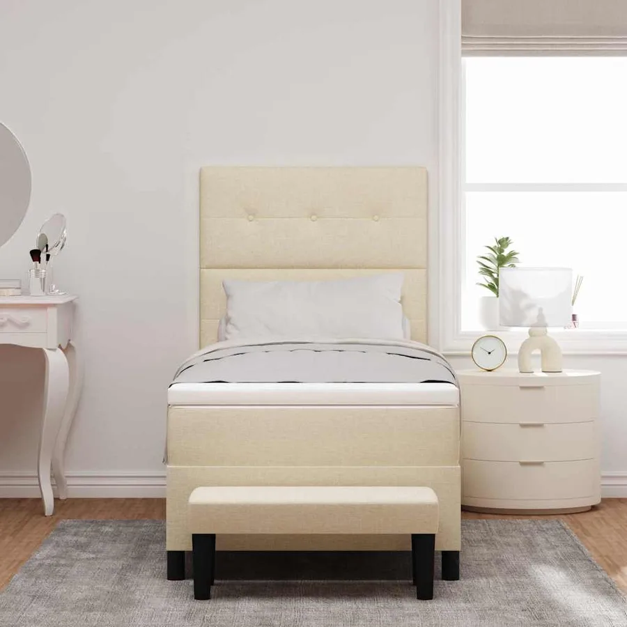 Lit à ressorts avec tête de lit Crème 80 x 200 cm tissu - 3