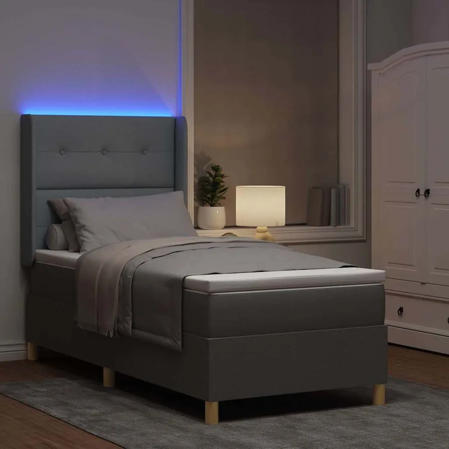 Lit à ressorts avec bandes LED Gris clair 80 x 200 cm tissu - 5