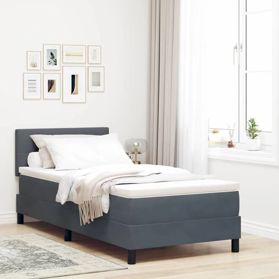 Lit à ressort LED Gris foncé 80 x 200 cm Velours