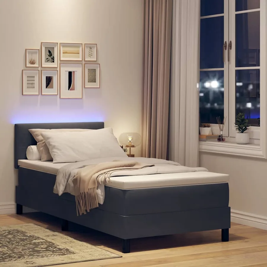 Lit à ressort LED Gris foncé 80 x 200 cm Velours - 5