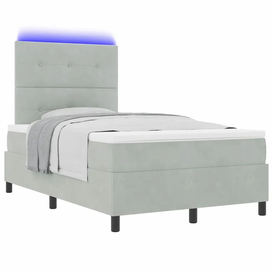 Lit à ressort LED Gris clair 120 x 190 cm Velours - 3