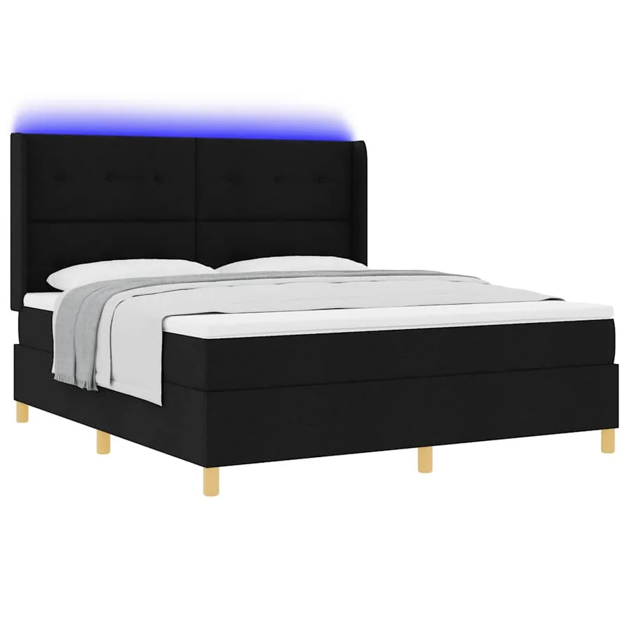 Lit à ressorts avec bandes LED Noir 180 x 200 cm tissu - 3