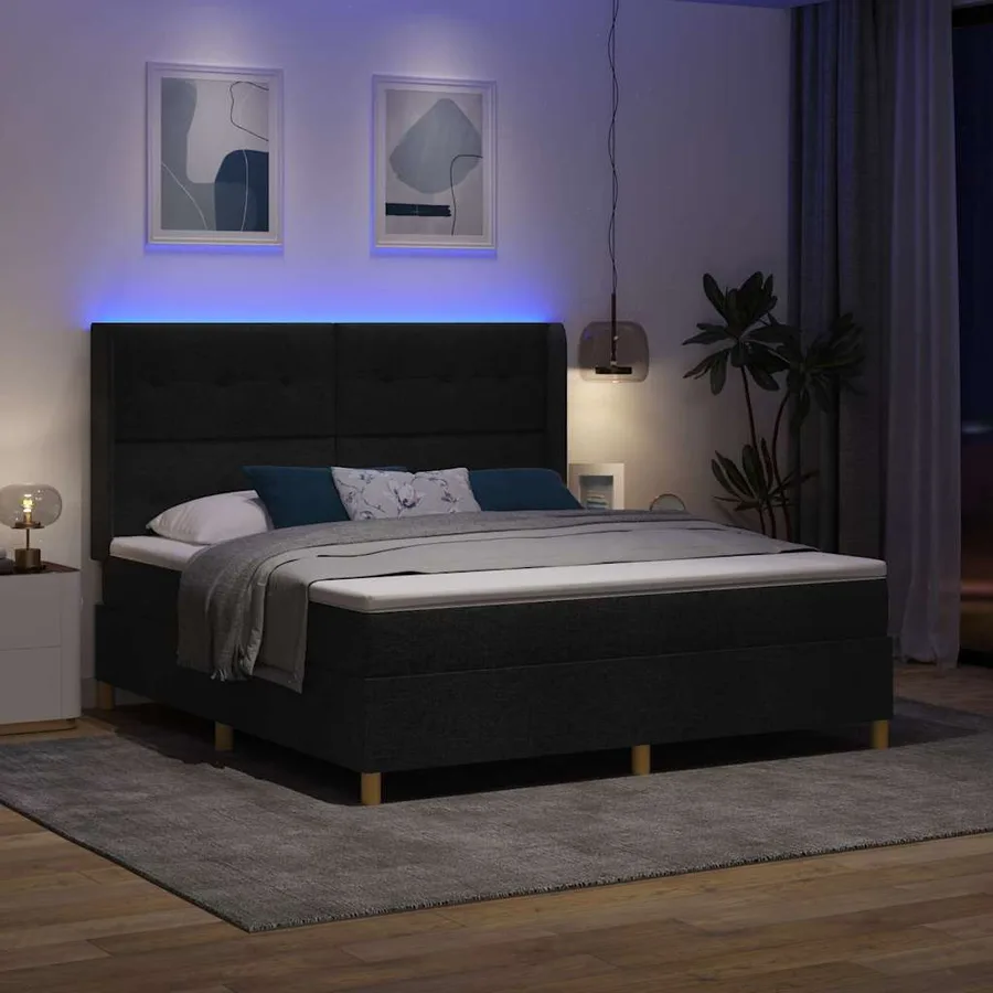 Lit à ressorts avec bandes LED Noir 180 x 200 cm tissu - 5