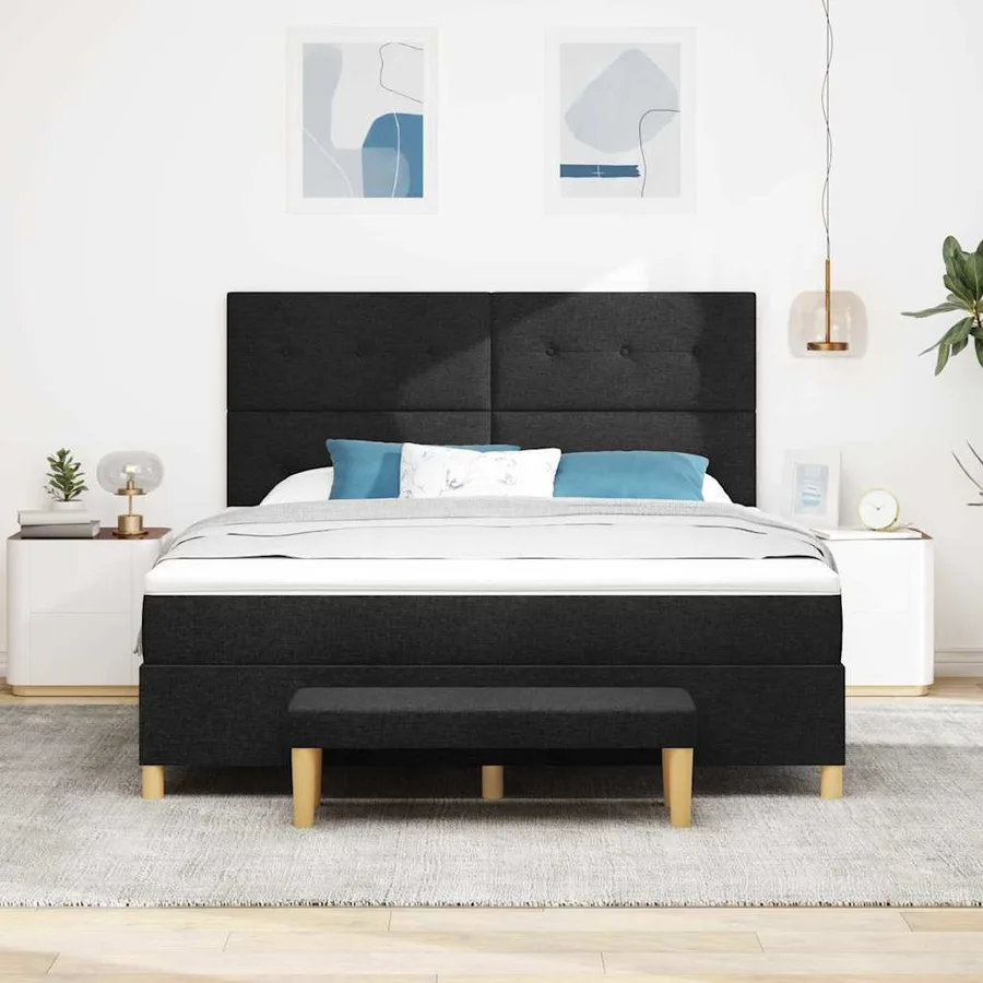 Lit à ressorts avec tête de lit Noir 200 x 180 cm tissu - 3