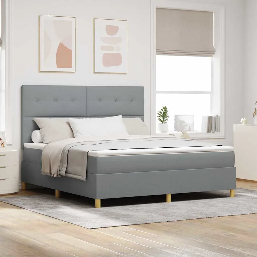 Lit à ressort LED Gris clair 180 x 200 cm tissu