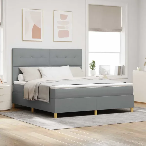 Lit à ressort LED Gris clair 180 x 200 cm tissu