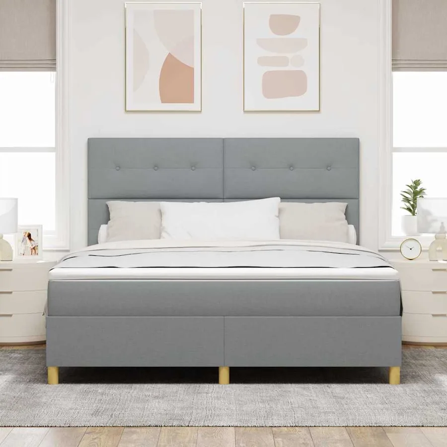 Lit à ressort LED Gris clair 180 x 200 cm tissu - 4