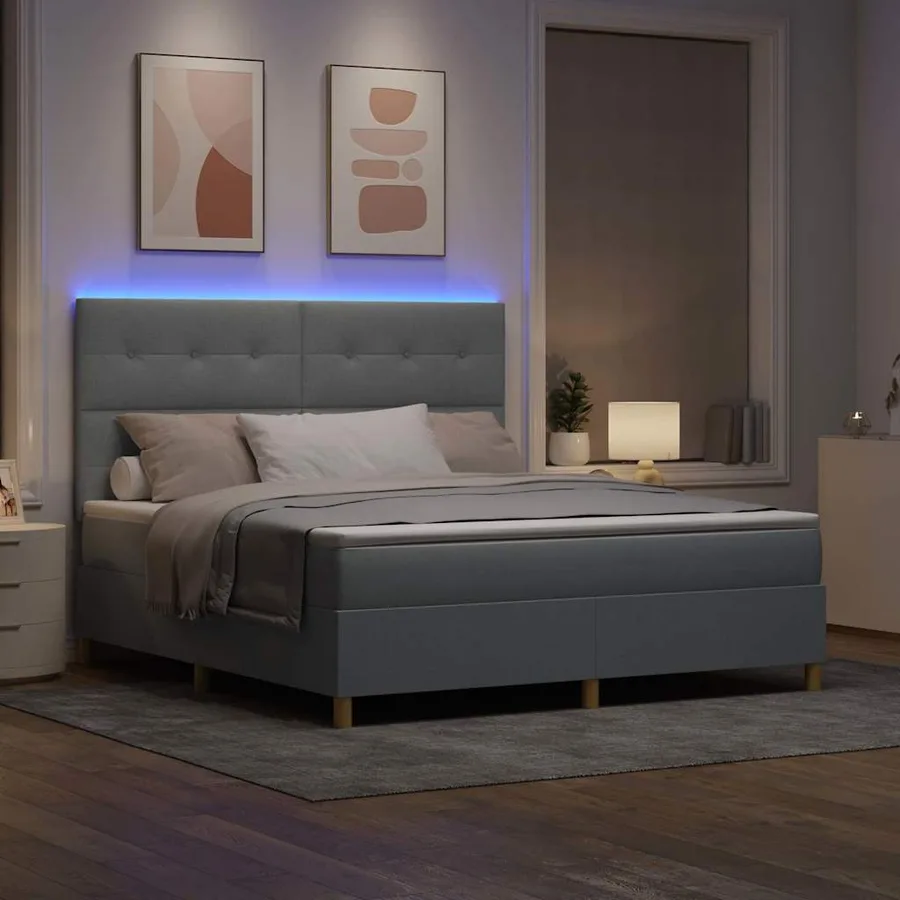 Lit à ressort LED Gris clair 180 x 200 cm tissu - 5