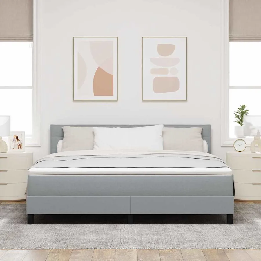 Lit à ressorts avec tête de lit Gris clair 180 x 200 cm tissu - 3