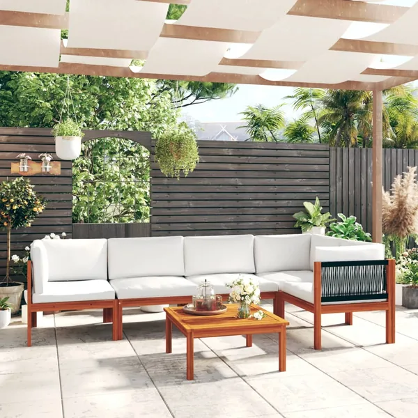 Salon de jardin 6 pièces avec coussins Crème 63 x 63 cm