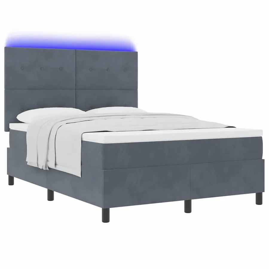 Lit à ressort LED Gris foncé 160 x 200 cm Velours - 3