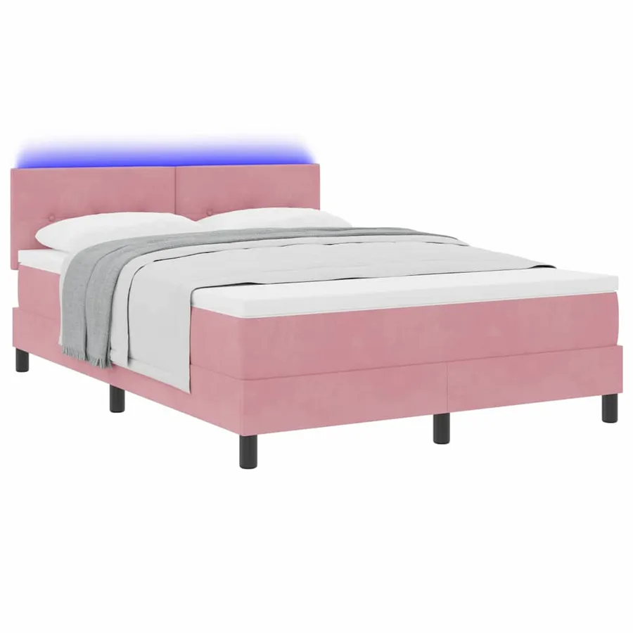 Lit à ressort LED avec bandes LED Rose 140 x 190 cm Velours - 3