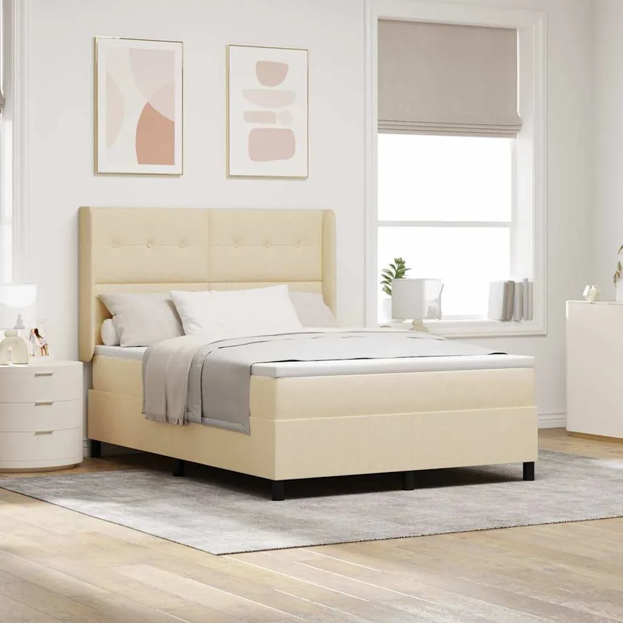 Lit à ressorts avec coussin Crème 200 x 140 cm tissu