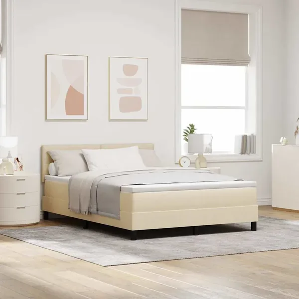 Lit à ressorts avec tête de lit Crème 140 x 200 cm tissu