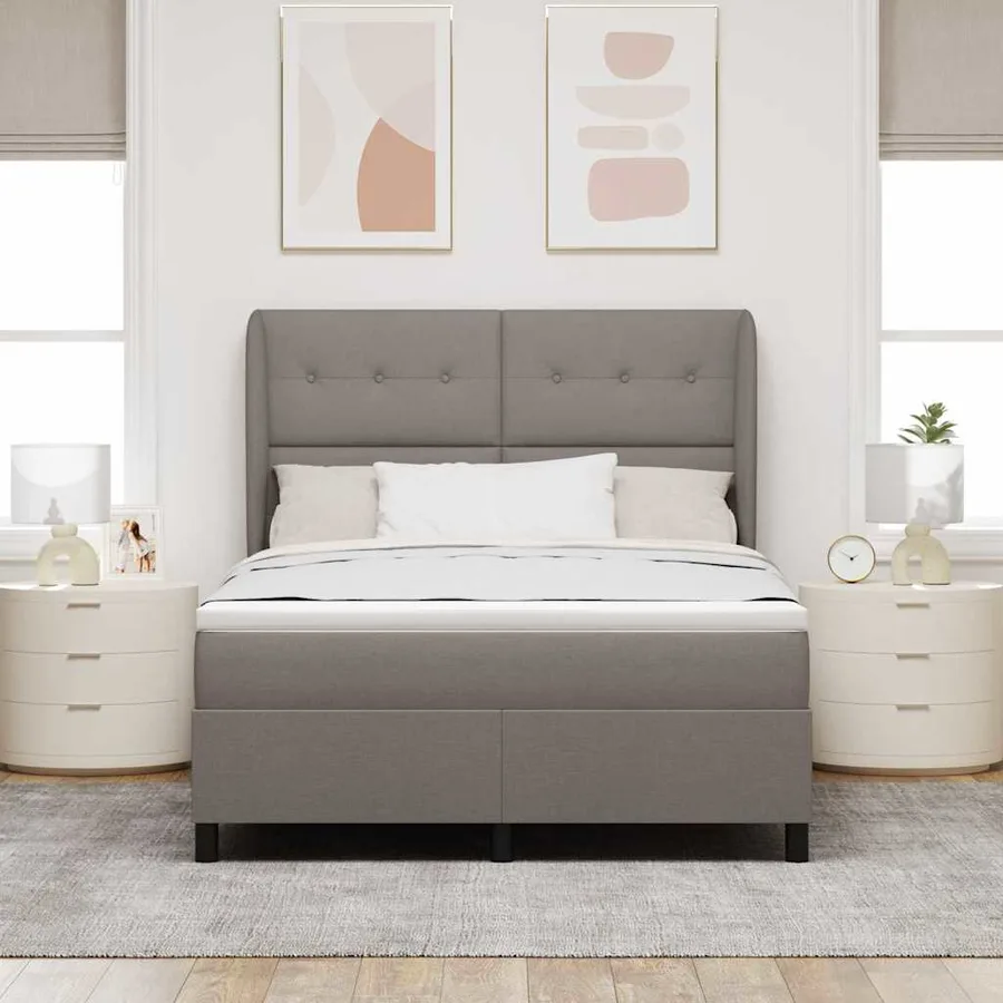 Lit à ressorts avec tête de lit Taupe 140 x 200 cm tissu - 3