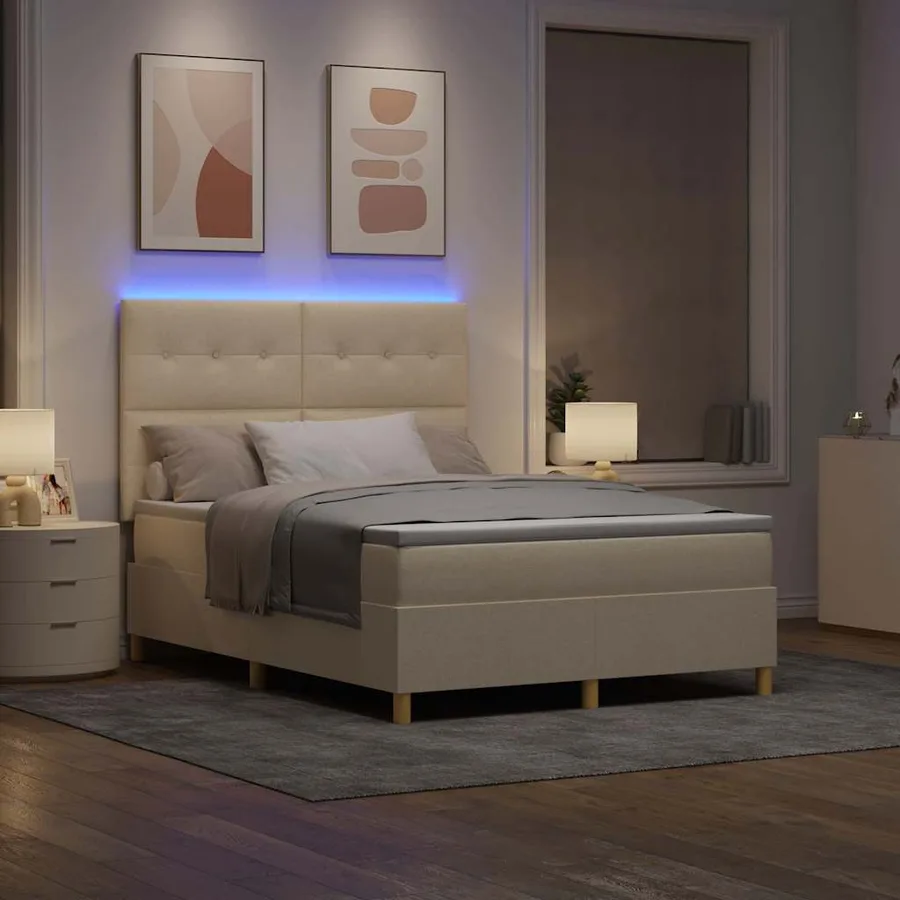 Lit à ressort LED avec tête de lit Crème 140 x 200 cm tissu - 5