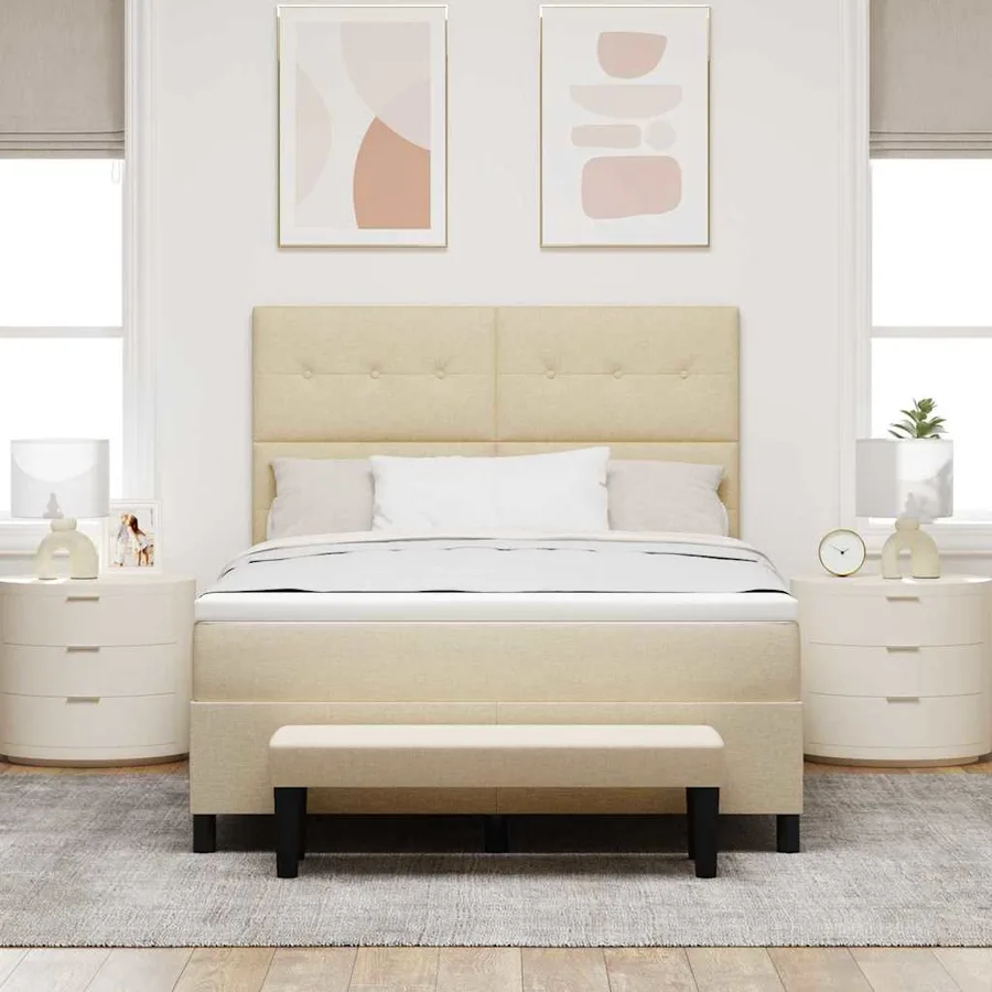 Lit à ressorts avec tête de lit Crème 140 x 200 cm tissu - 3