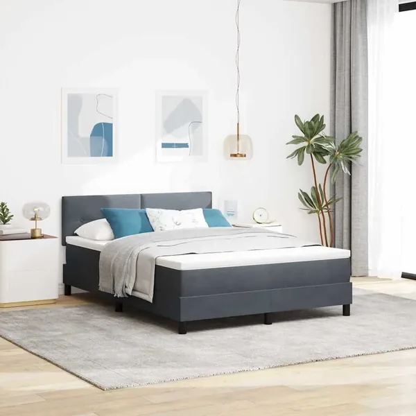 Lit à ressort LED Gris foncé 140 x 200 cm Velours