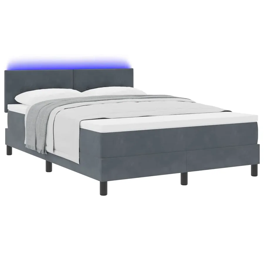 Lit à ressort LED Gris foncé 140 x 200 cm Velours - 3