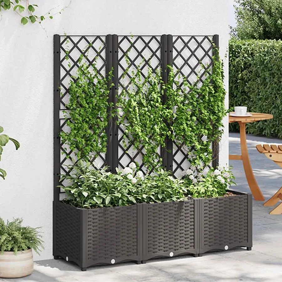 Garden planter with trellis Black 120 x 40 x 136 cm PP