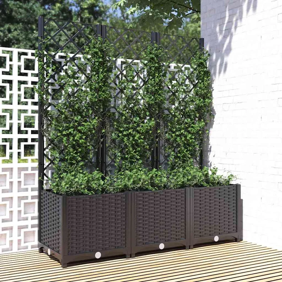 Garden planter with trellis Black 120 x 40 x 136 cm PP - 7