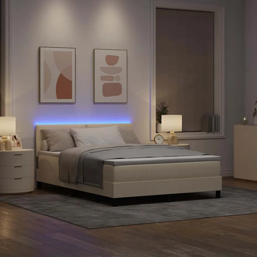Lit à ressorts avec bandes LED Crème 140 x 200 cm tissu - 5
