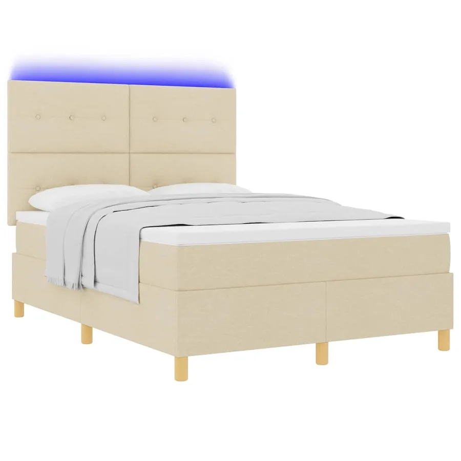 Lit à ressort LED avec tête de lit Crème 140 x 190 cm tissu - 3