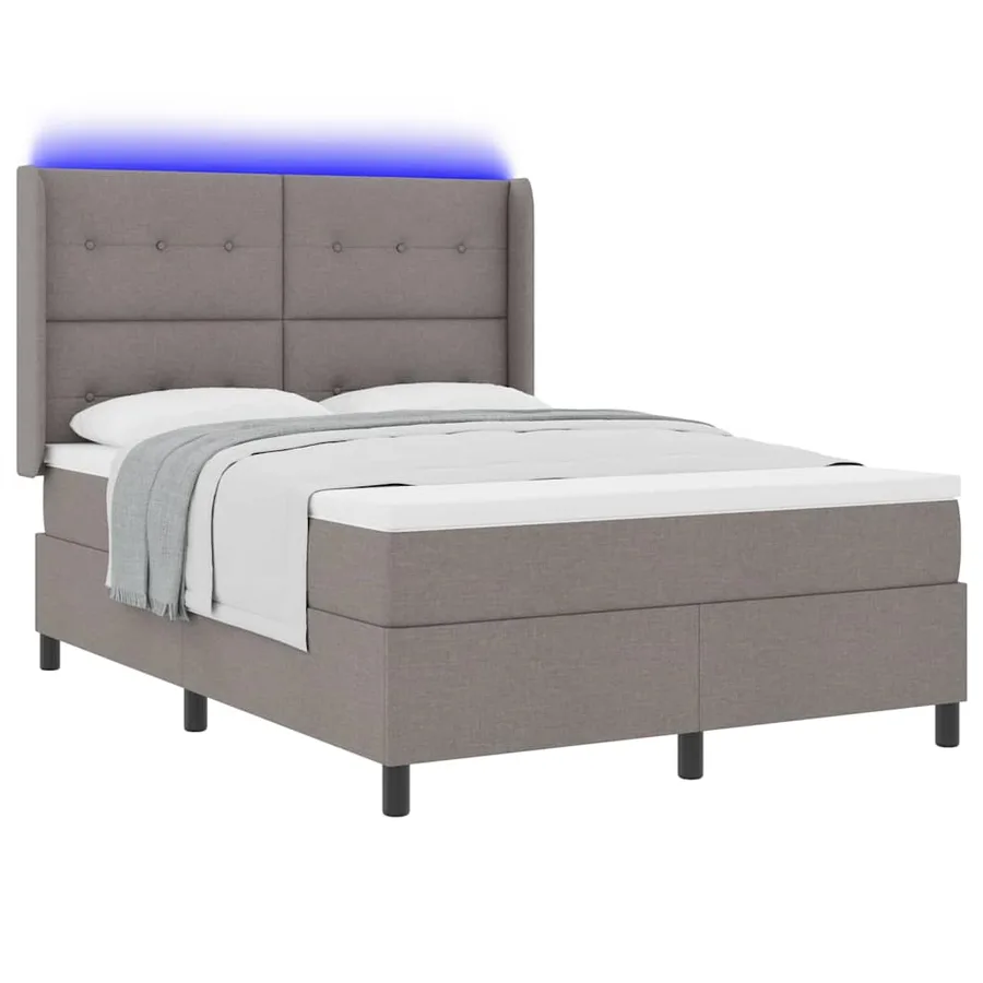 Lit à ressort LED avec tête de lit Taupe 140 x 200 cm tissu - 3
