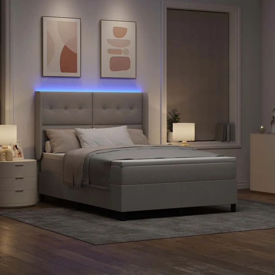 Lit à ressort LED avec tête de lit Taupe 140 x 200 cm tissu - 5