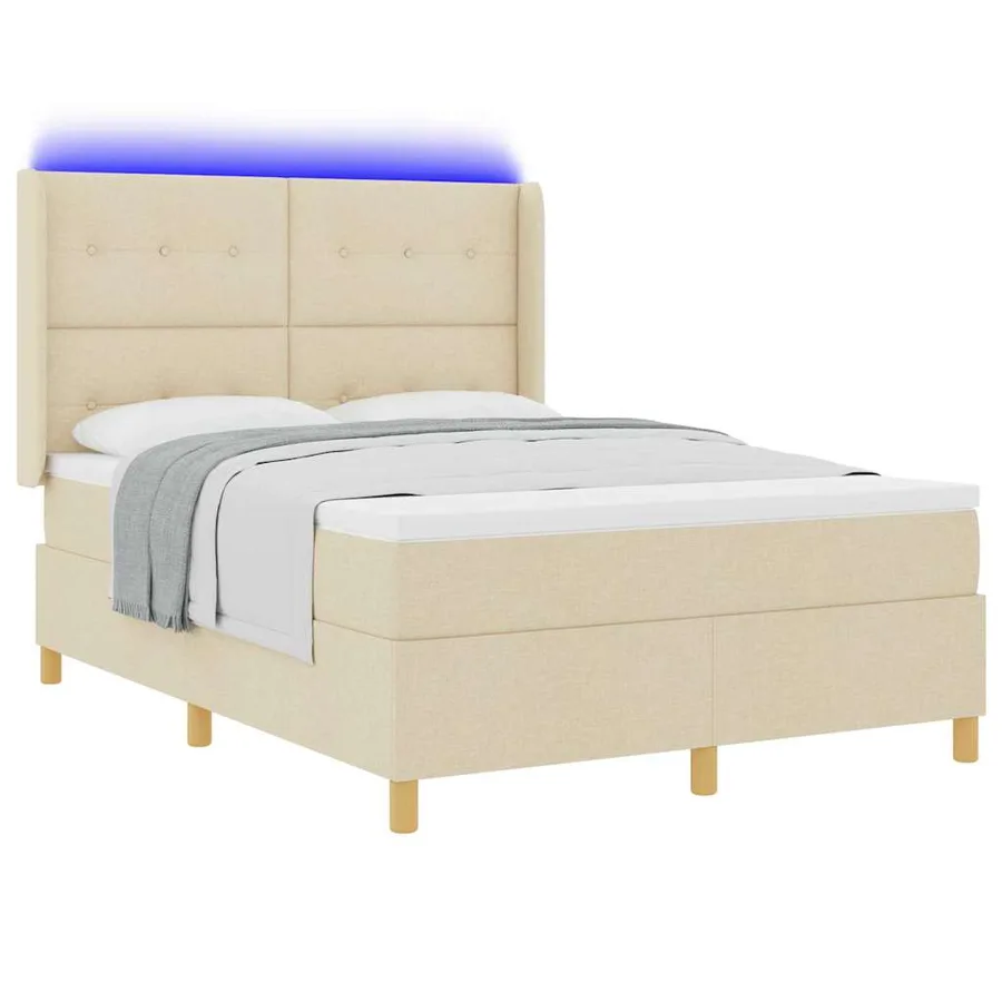 Lit à ressorts avec coussin Crème 140 x 200 cm tissu - 3