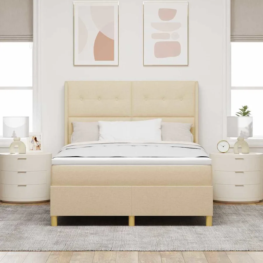 Lit à ressorts avec coussin Crème 140 x 200 cm tissu - 4