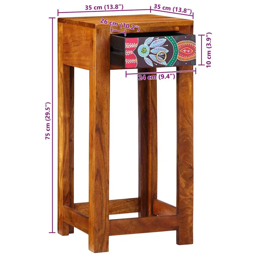 Table d'appoint florale avec tiroir Marron 35 x 35 x 75 cm - 13