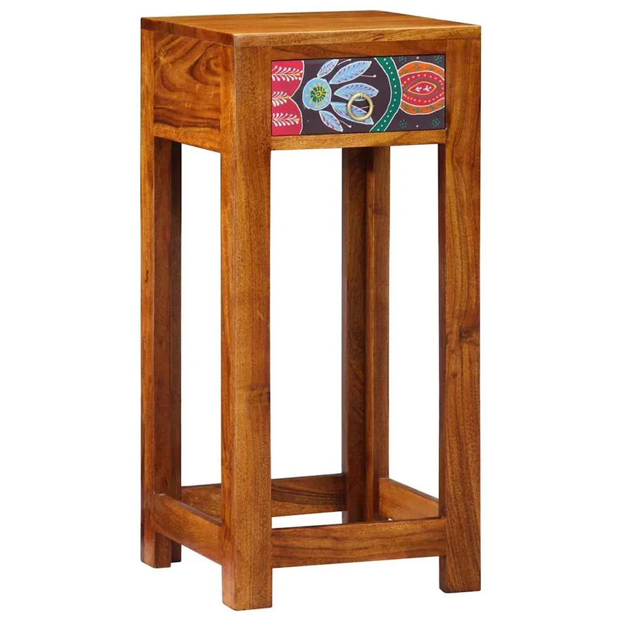 Table d'appoint florale avec tiroir Marron 35 x 35 x 75 cm - 2