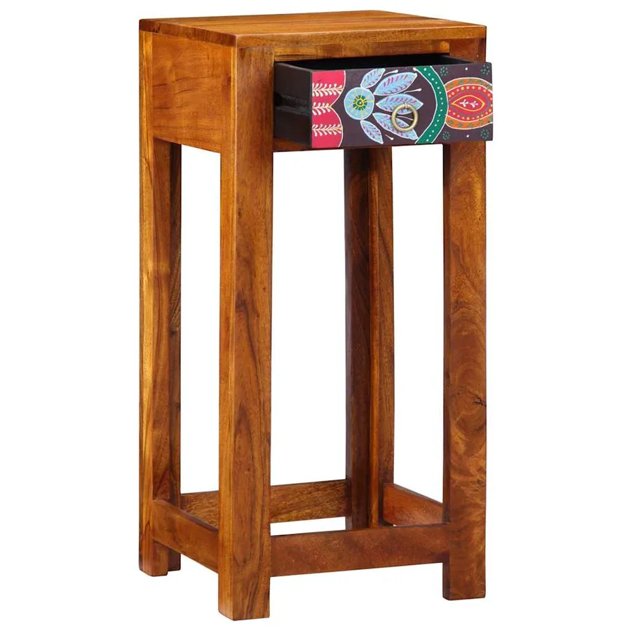 Table d'appoint florale avec tiroir Marron 35 x 35 x 75 cm - 4