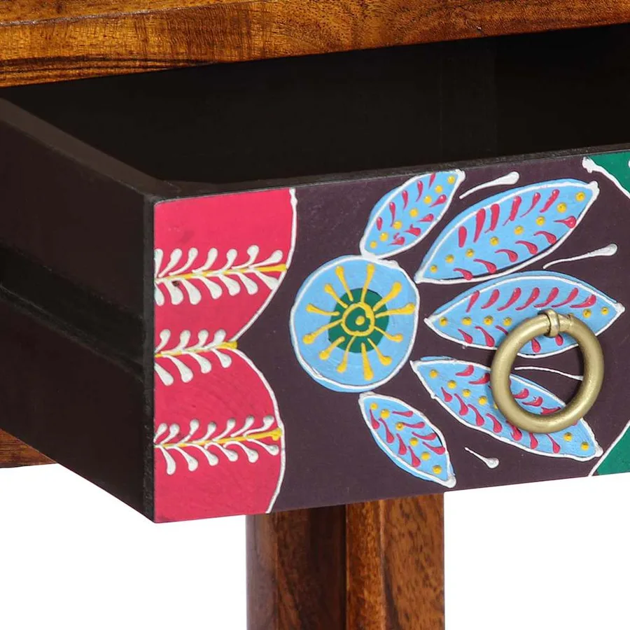 Table d'appoint florale avec tiroir Marron 35 x 35 x 75 cm - 9