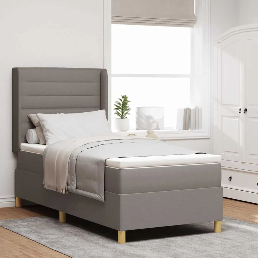 Lit à ressorts avec matelas Taupe 90 x 200 cm tissu