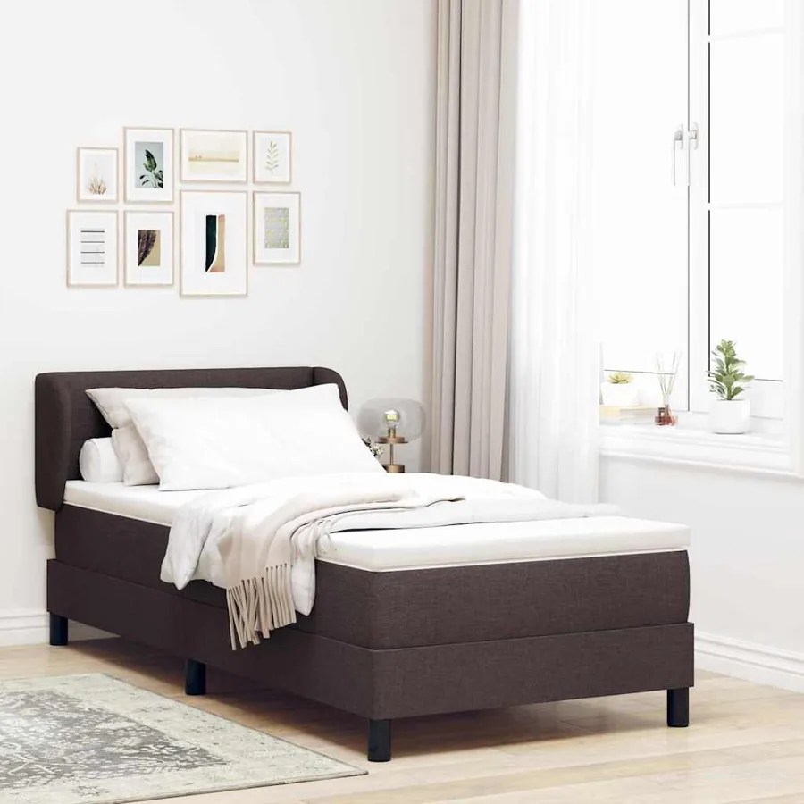 Lit à ressorts avec tête de lit Marron foncé 100 x 200 cm tissu