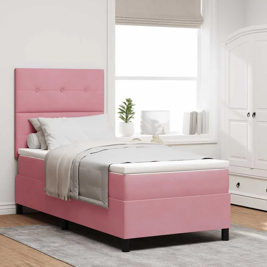 Lit à ressort LED avec tête de lit Rose 90 x 200 cm Velours