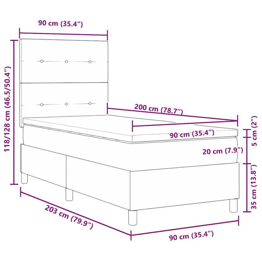 Lit à ressort LED avec tête de lit Rose 90 x 200 cm Velours - 14