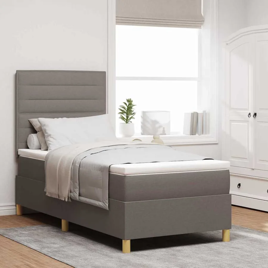 Lit à ressorts avec matelas Taupe 90 x 200 cm tissu