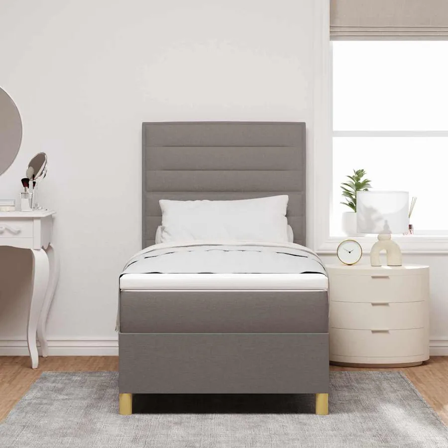Lit à ressorts avec matelas Taupe 90 x 190 cm tissu - 3