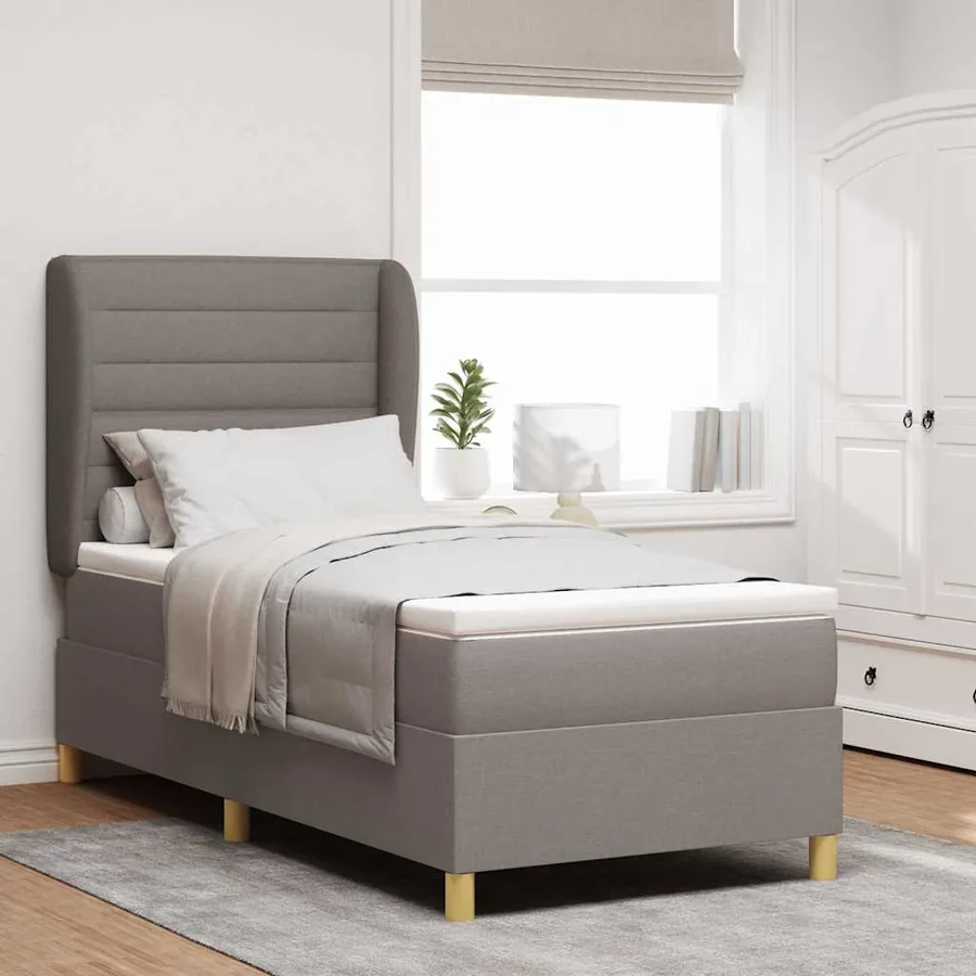 Lit à ressorts avec matelas Taupe 200 x 90 cm tissu