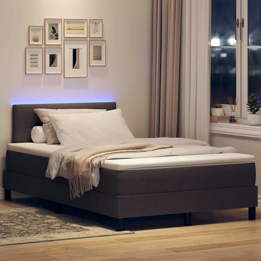 Lit à ressorts avec bandes LED Marron foncé 120 x 200 cm tissu - 5