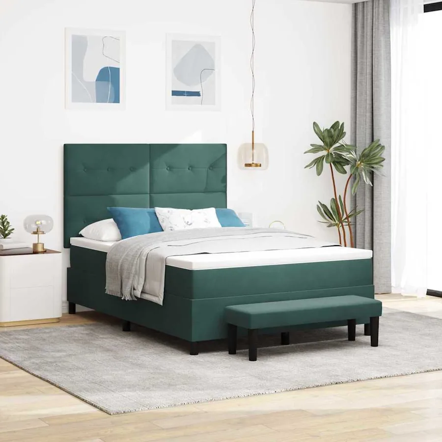 Lit à ressorts avec tête de lit Vert foncé 190 x 140 cm Velours